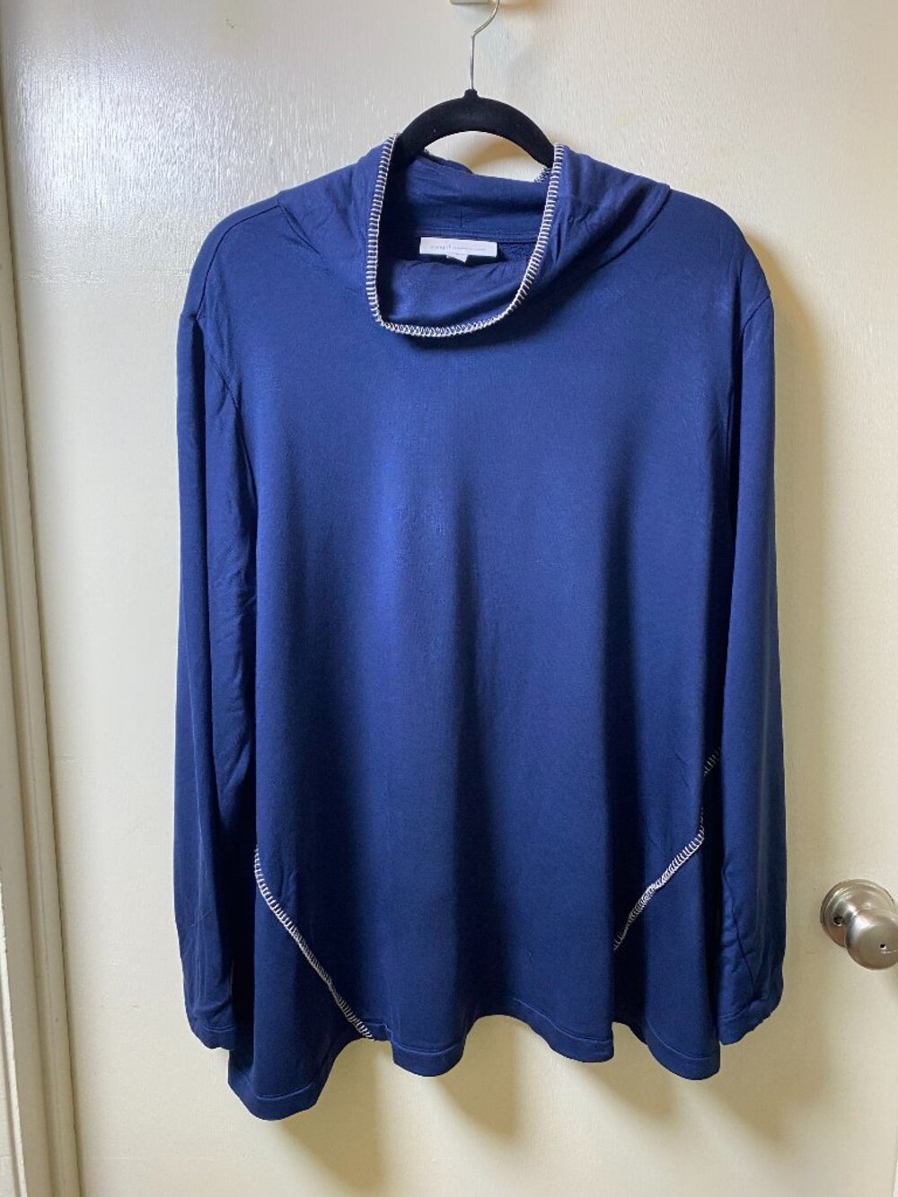 Pure Jill Tranquility Fleece 2X Blue Cowl Neck Tunic Pullover Soft Stretch Top